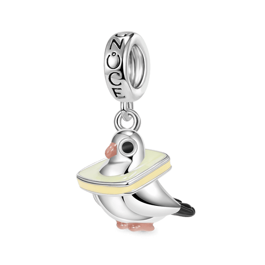 “I Love Bread” Pigeon Pendant Dangle Charm 925 Sterling Silver_1