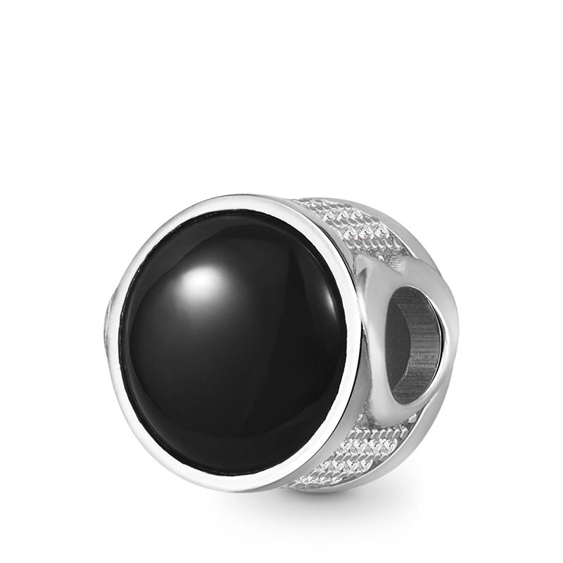 Black Natural Agate Charm Bead 925 Sterling Silver Side Pave Crystal Gemstones_1