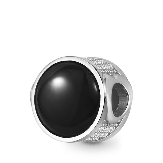 Black Natural Agate Charm Bead 925 Sterling Silver Side Pave Crystal Gemstones_1