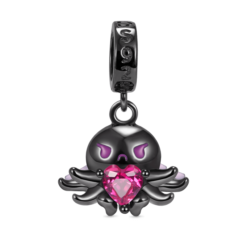 Octopus Double-sided Embrace Hearts Gemstones Pendant Dangle Charm 925 Sterling Silver_2