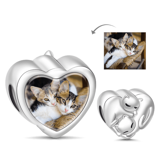 Gnoce "Always Together" S925 Sterling Silver Photo Charms 2 Cats made a Heart shaped Beads_1