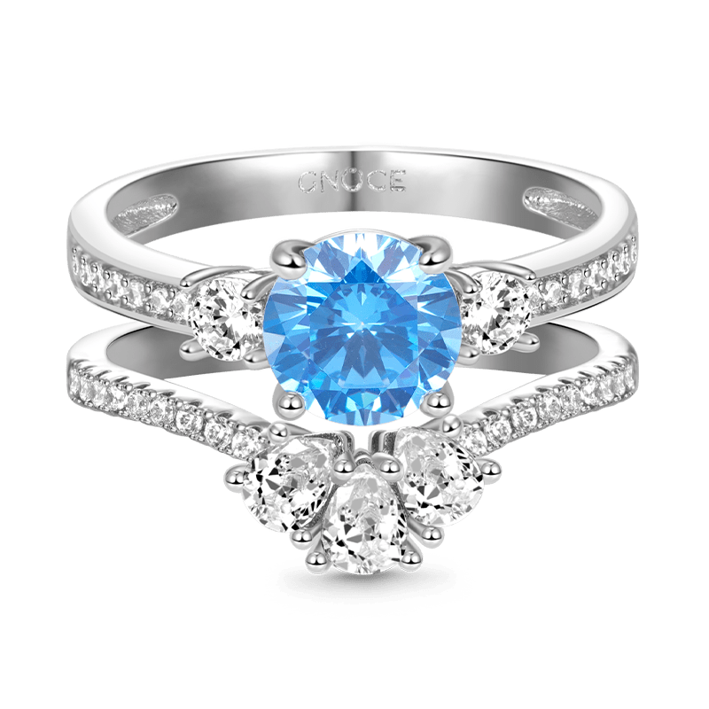 Gnoce Classic Blue Round-cut Sparkle Wishbone Ring Set_2