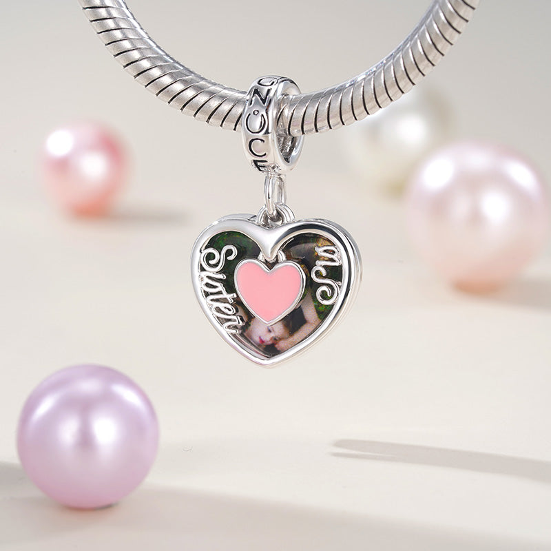Gnoce "Sister & Sis" Heart Personalized Photo Pendant Dangle Charm_4