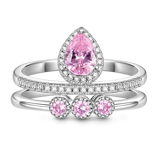 Gnoce Double Pink Pear Cut Stackable Ring Set_1