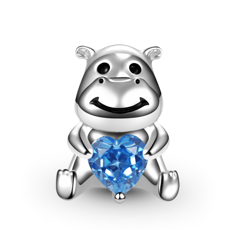 Gnoce Cute Hippo Embraces Heart Gem Charm_1