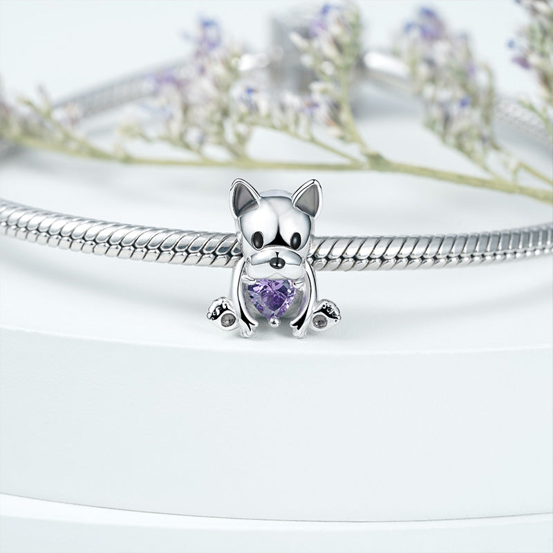 Cute Dog Embraces Heart Gemstone Charm Bead 925 Sterling Silver_2