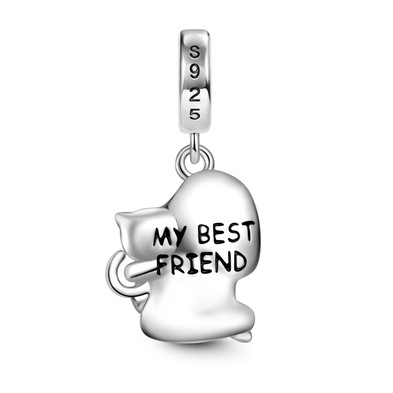 Gnoce "Best Friend" A Lovely Girl Embraces A Cat Pendant Dangle Charm_2