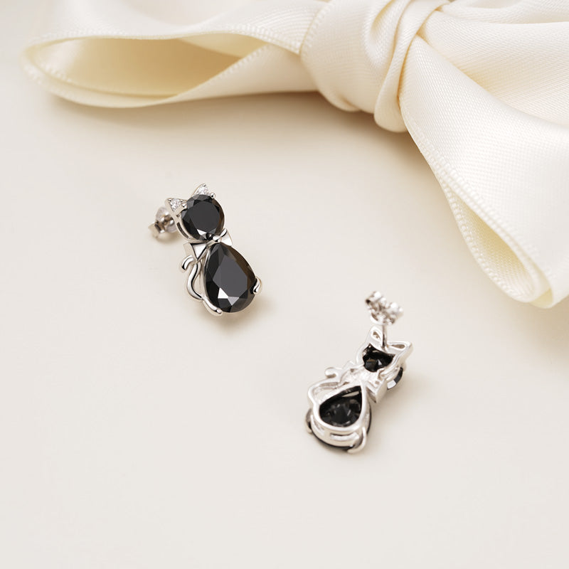 Gnoce Sparkling Black Cat Stud Earrings_2