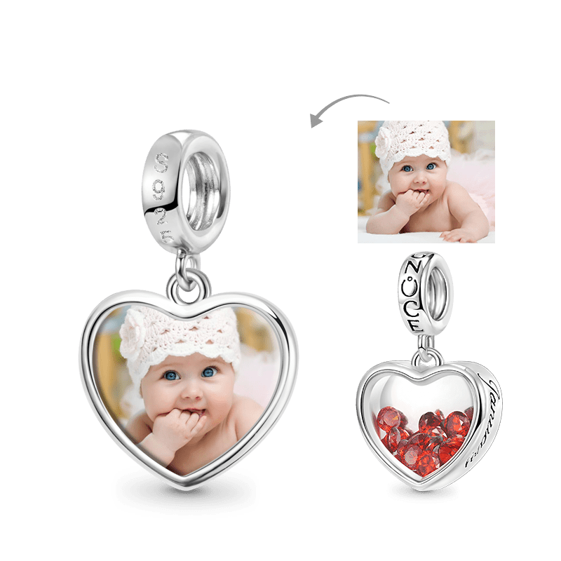 Gnoce Jan.Birthstone Heart Personalized Photo Pendant Dangle Charm_1