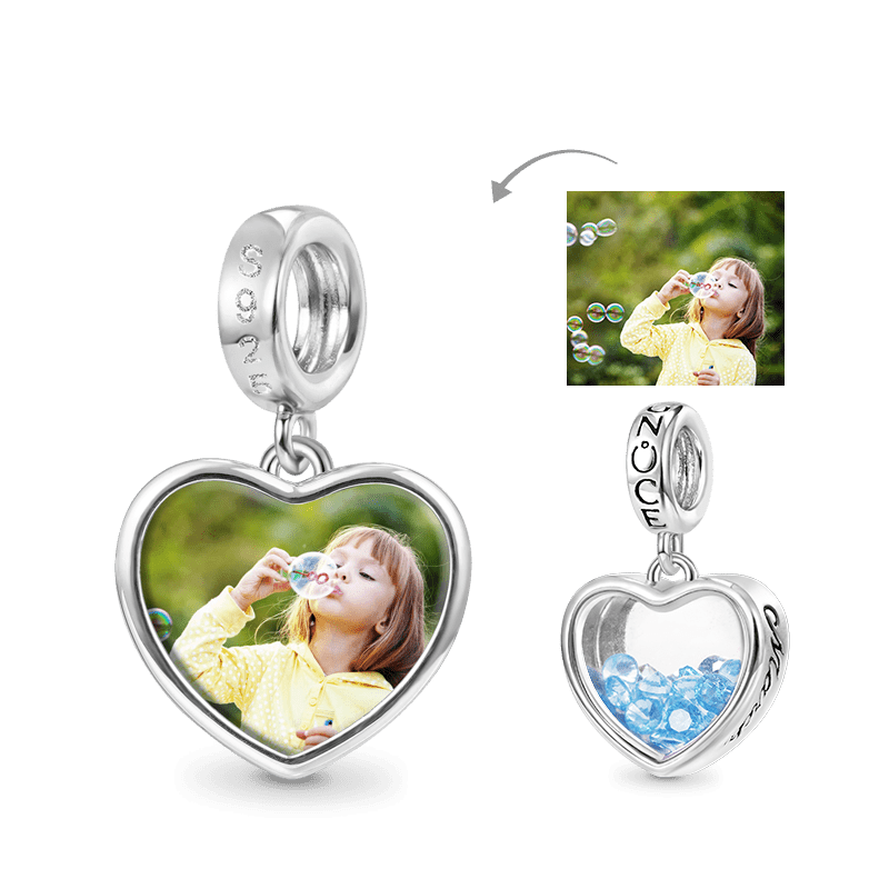 Gnoce Mar.Birthstone Heart Personalized Photo Pendant Dangle Charm_1