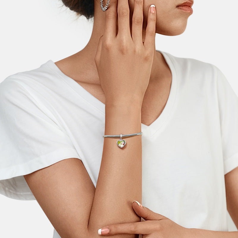 Gnoce Mar.Birthstone Heart Personalized Photo Pendant Dangle Charm_3