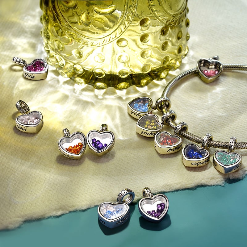 Gnoce Jun.Birthstone Heart Personalized Photo Pendant Dangle Charm_2