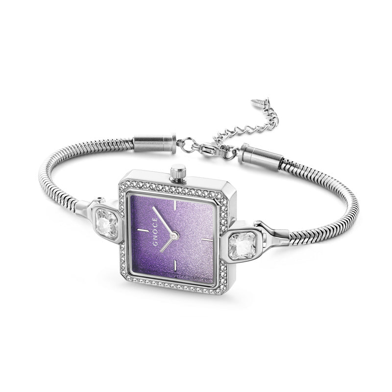 Bracelet Square Watch with Purple Glitter Dial can be Personalized with Charms_2