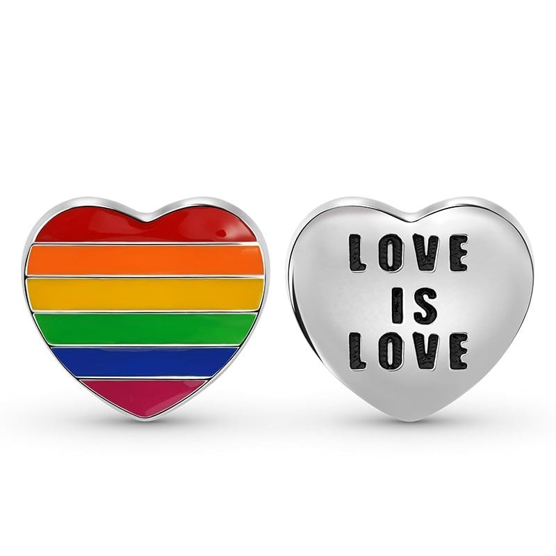 Love is Love Heart-shaped Rainbow Flag Charm Bead Sterling Silver for Valentine's Day_1