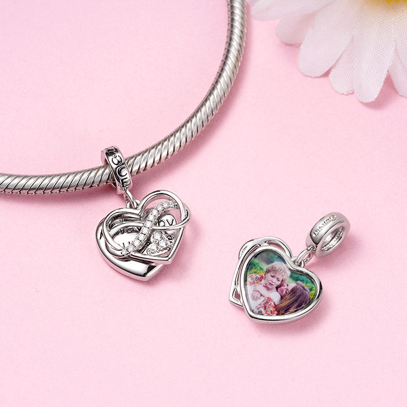 Gnoce Infinite Heart Personalized Photo Double Pendant Dangle Charm_3