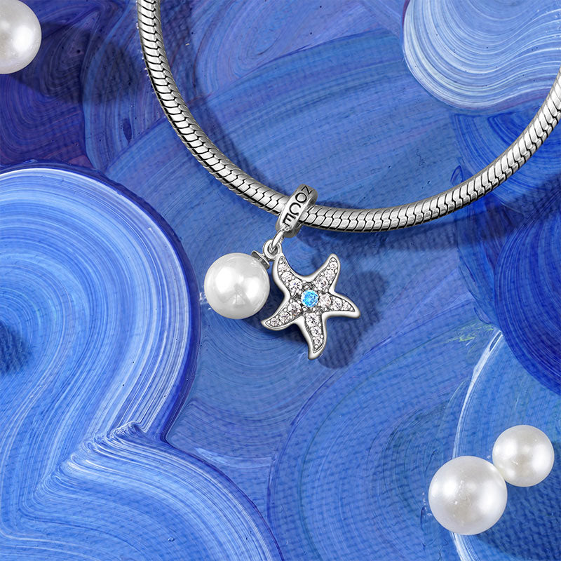 Gnoce Starfish Pearl Double Pendant Dangle Charm_3