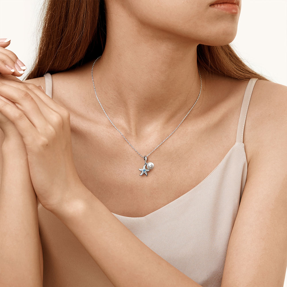 Gnoce Starfish Pearl Double Pendant Dangle Charm_6