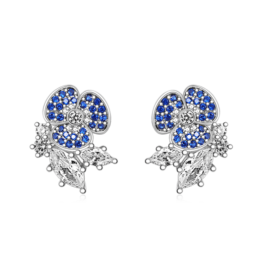 Gnoce Sparkling Three-petal Flower Stud Earrings_1