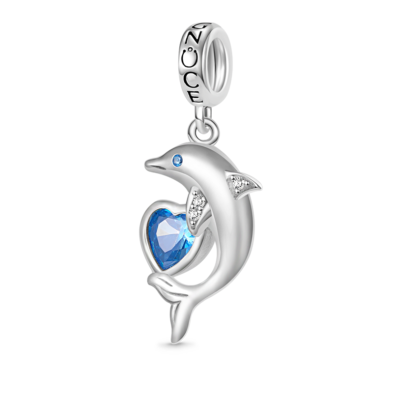 Gnoce Dolphin Embraces Heart Gem Pendant Dangle Charm_1