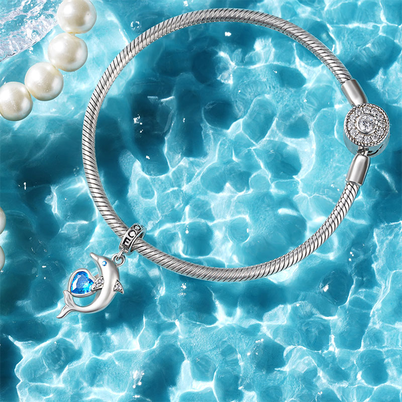 Gnoce Dolphin Embraces Heart Gem Pendant Dangle Charm_3