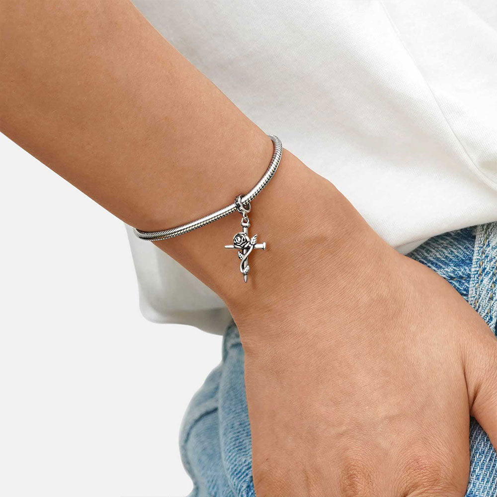 Gnoce Vintage Rose Cross Pendant Dangle Charm_5