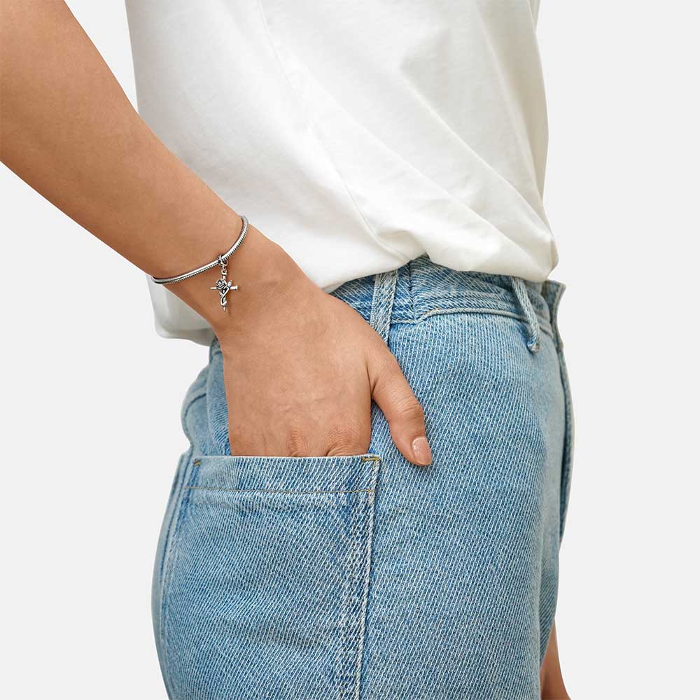 Gnoce Vintage Rose Cross Pendant Dangle Charm_4