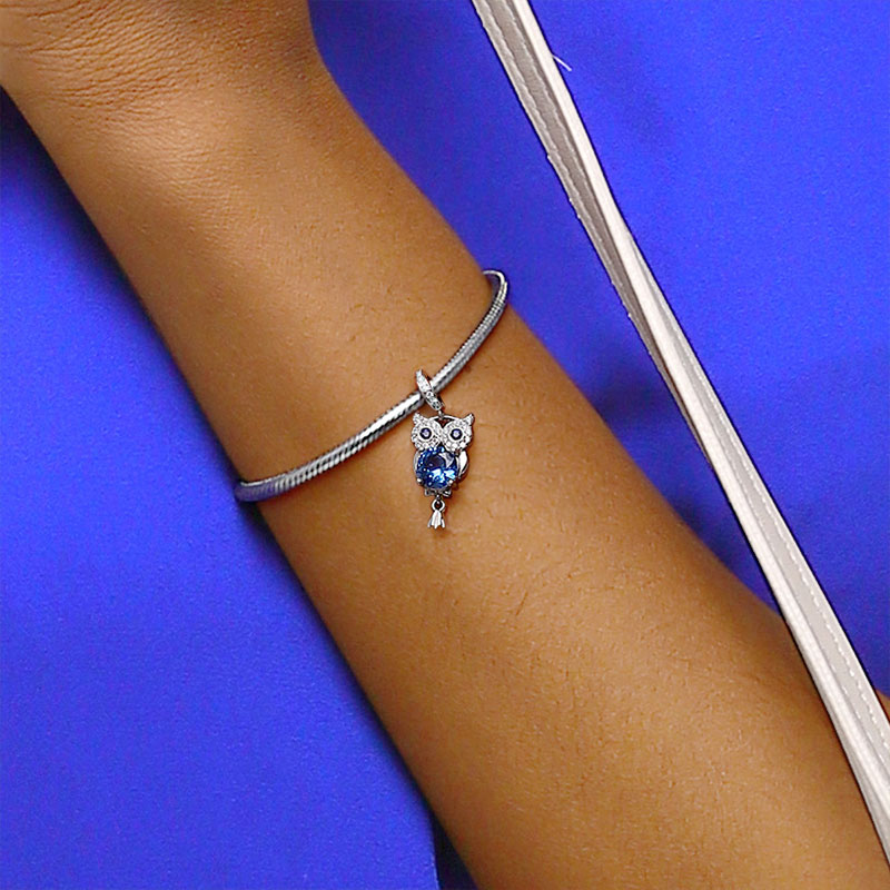 Owl Embrace Round Gemstone Pendant Dangle Charm Sterling Silver_5