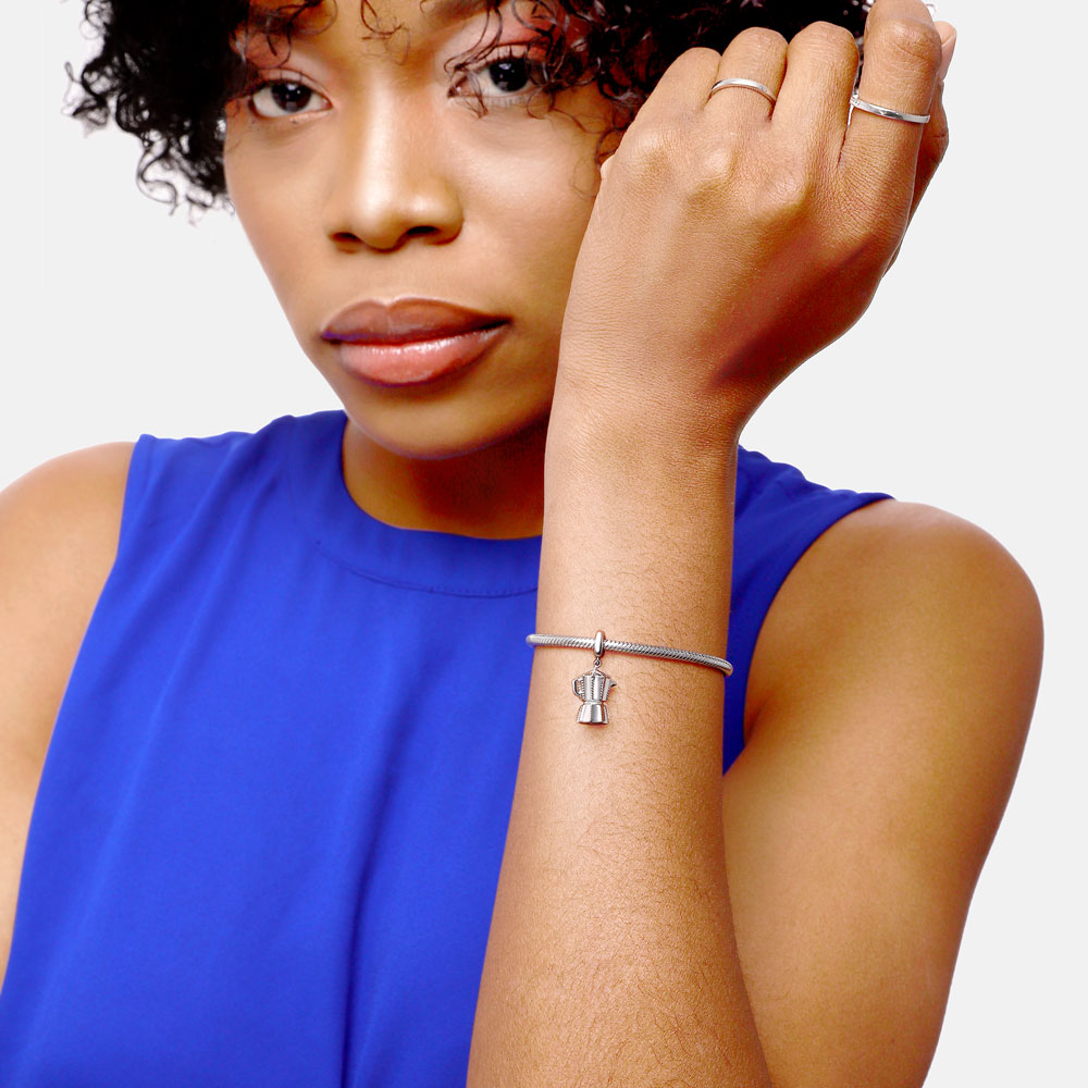 Gnoce "Always Be Energetic" Creative Sterling Silver Coffee Pot Charms Pendant for  Bracelet or Necklace_3