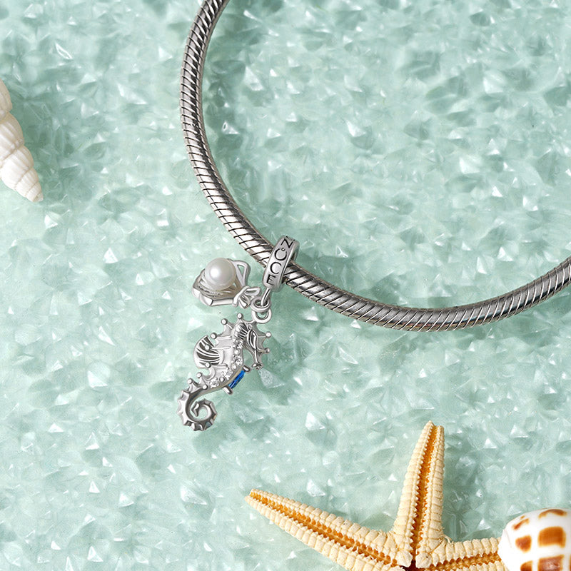 Gnoce Seahorse Shell Double Pendant Dangle Charm_3