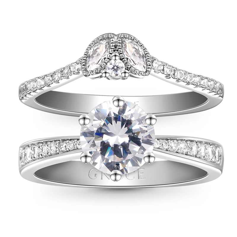 Gnoce Sparkling Clear Round Cut Stackable Ring Set_1