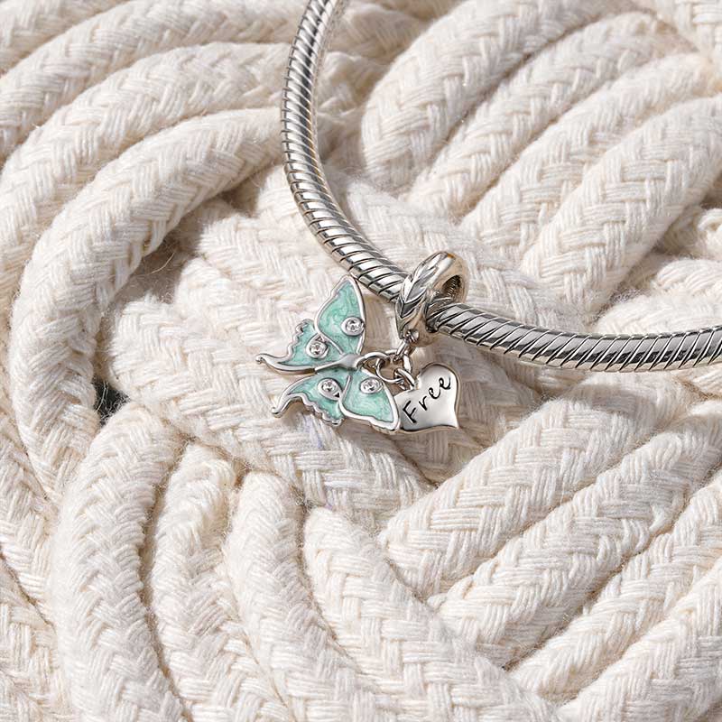 Gnoce Sparkling Butterfly Heart Double Pendant Dangle Charm_2