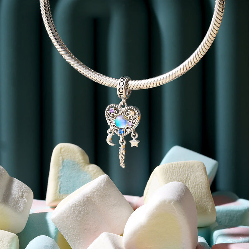 Gnoce Opal Dream Catcher Heart Pendant Dangle Charm_3