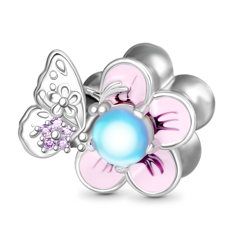 Gnoce Butterfly Loves Cherry Blossom Moonstone Charm_1
