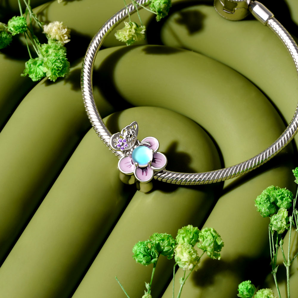 Gnoce Butterfly Loves Cherry Blossom Moonstone Charm_2
