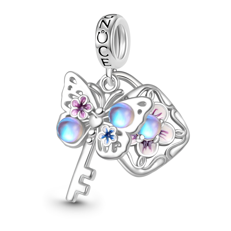 Gnoce Butterfly Key Lock Double Pendant Dangle Charm_1