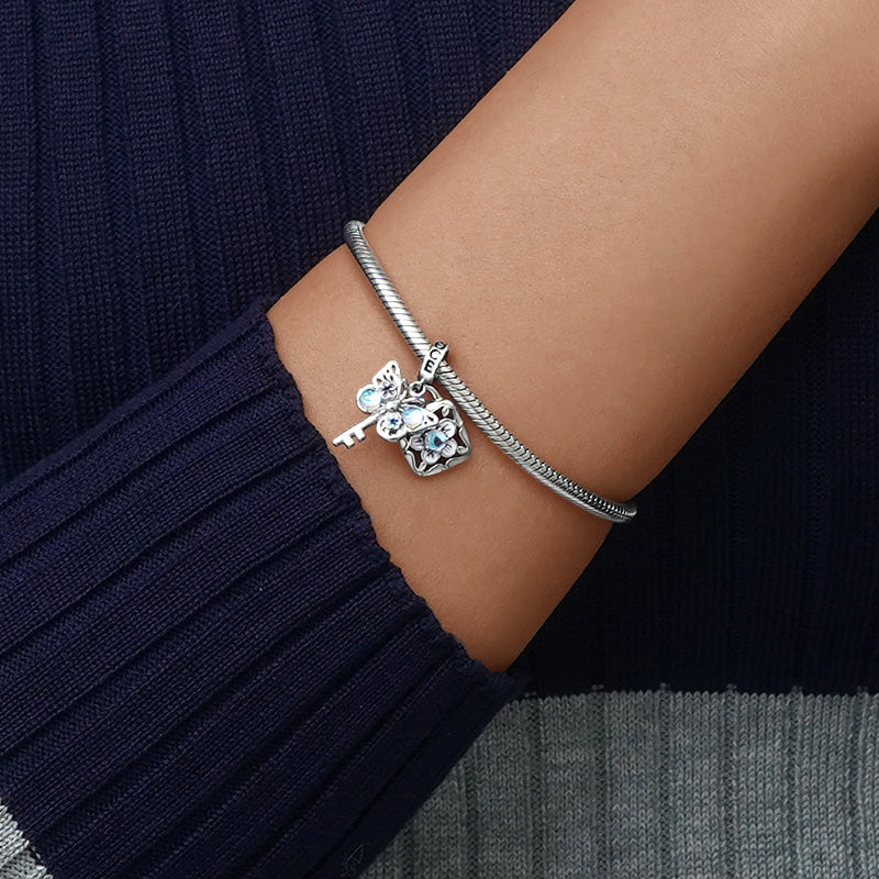 Gnoce Butterfly Key Lock Double Pendant Dangle Charm_5