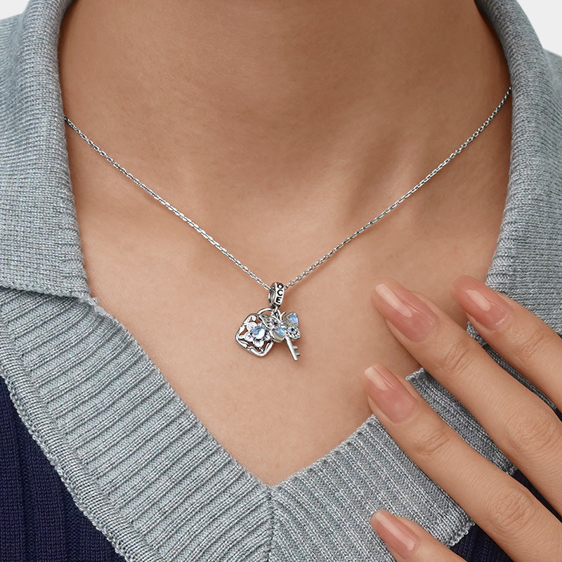 Gnoce Butterfly Key Lock Double Pendant Dangle Charm_7