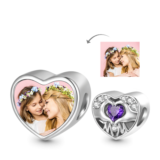 Gnoce Mom Love Forever in Heart Personalized Photo Charm_1