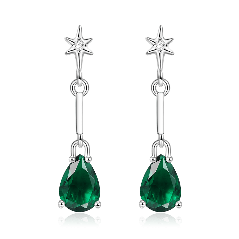 Gnoce Star with Green Teardrop Dangle Earrings_1