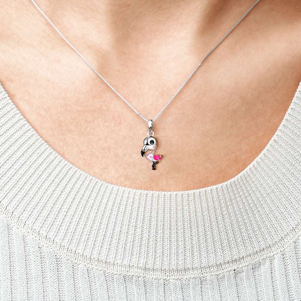 Gnoce Flamingo Embraces Heart Gem Necklace_4