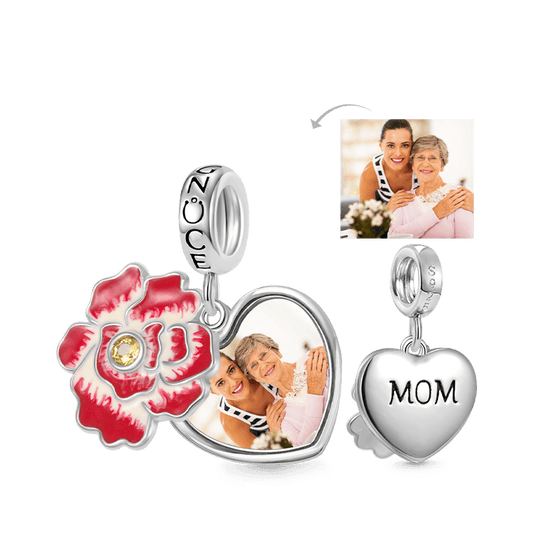 Gnoce Flower Heart Personalized Photo Double Pendant Dangle Charm_1