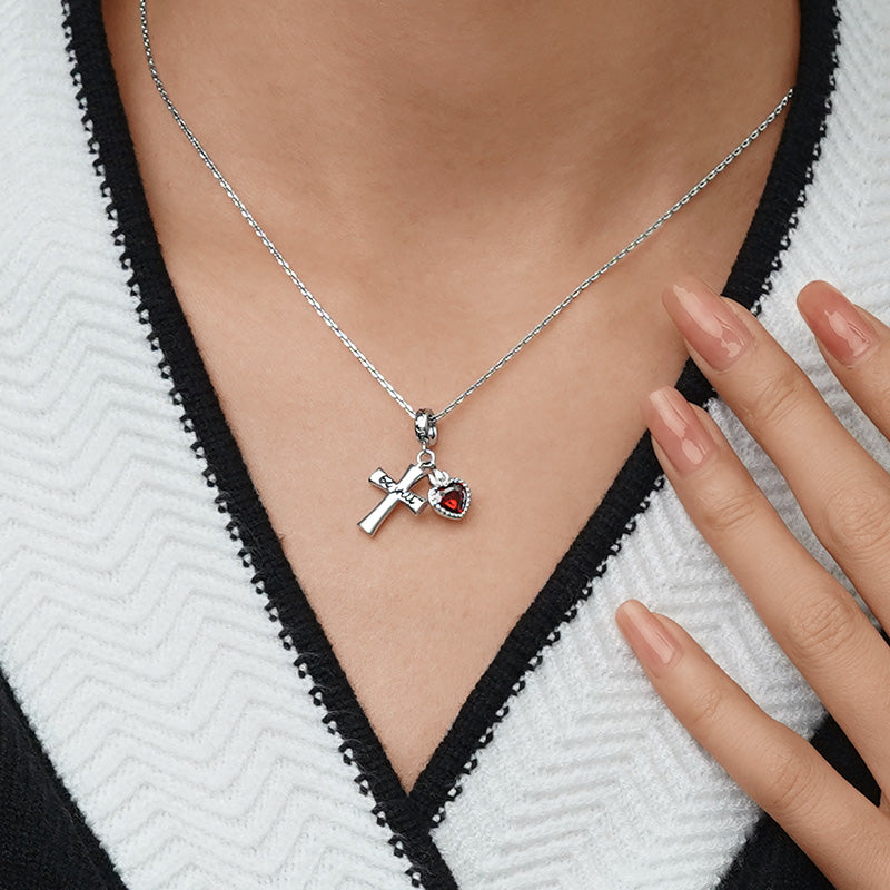 Gnoce "Be still" Cross & Heart Double Pendant Dangle Charm_7