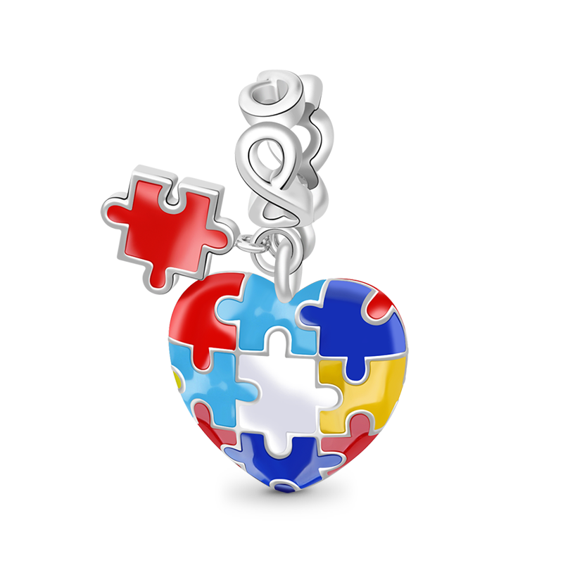 Gnoce "Autism Awareness" 925 Sterling Silver Colored Enamel Puzzle Piece Heart Infinity Pendant For Bracelet For Necklace_1