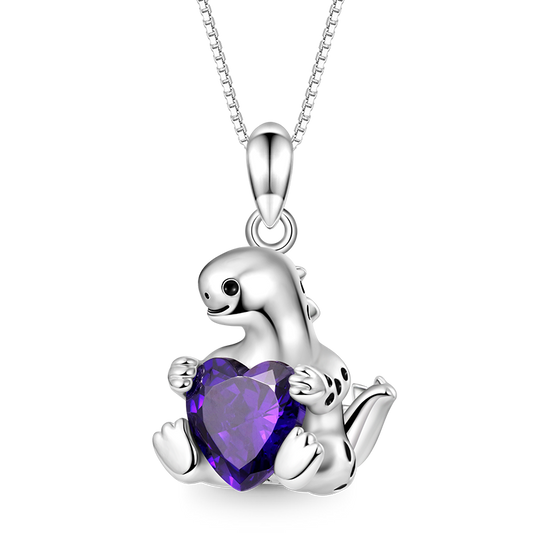 Gnoce Stegosaurus Embraces Heart Gem Necklace_1