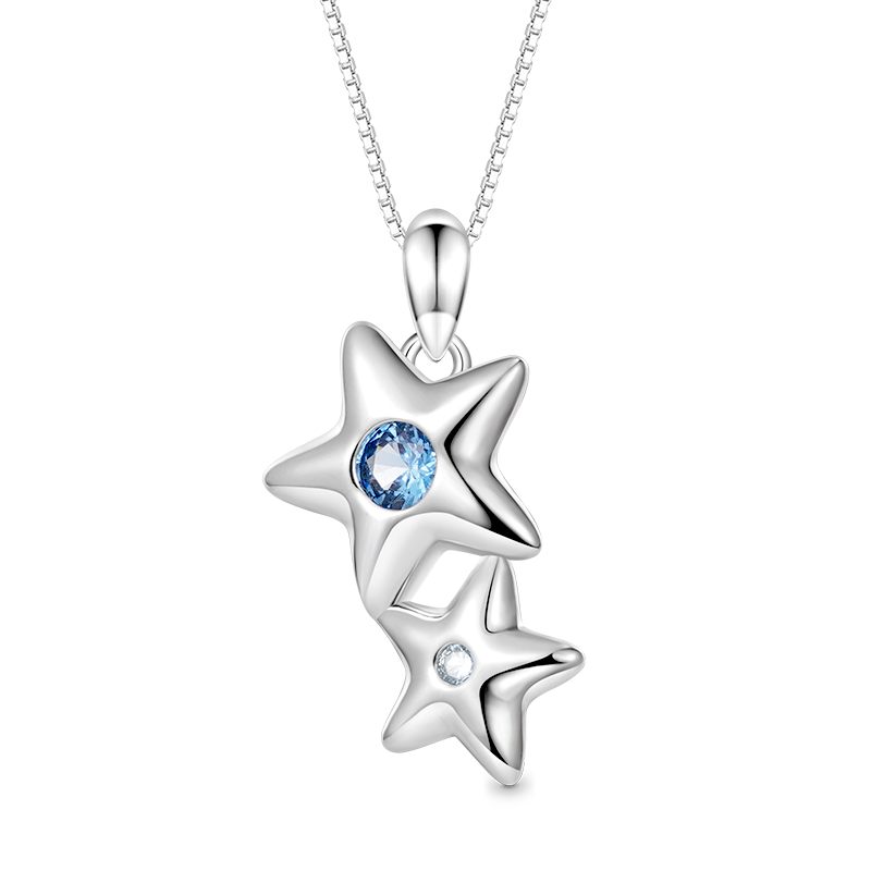 Gnoce Sparkling Double Blue Star Necklace_1