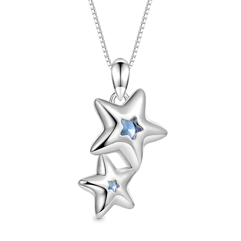 Gnoce Sparkling Double Blue Star Necklace_2