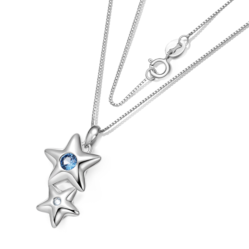 Gnoce Sparkling Double Blue Star Necklace_3