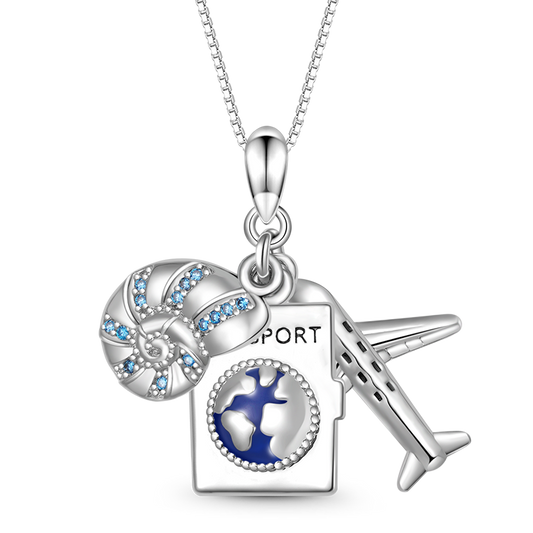 Gnoce Airplane, Passport & Conch Triple Necklace_1