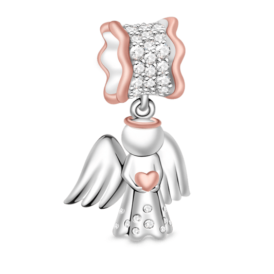 Gnoce "Angle of Love" 925 Sterling Silver Clear CZ Stones with Lovely Heart Angel Charm_1