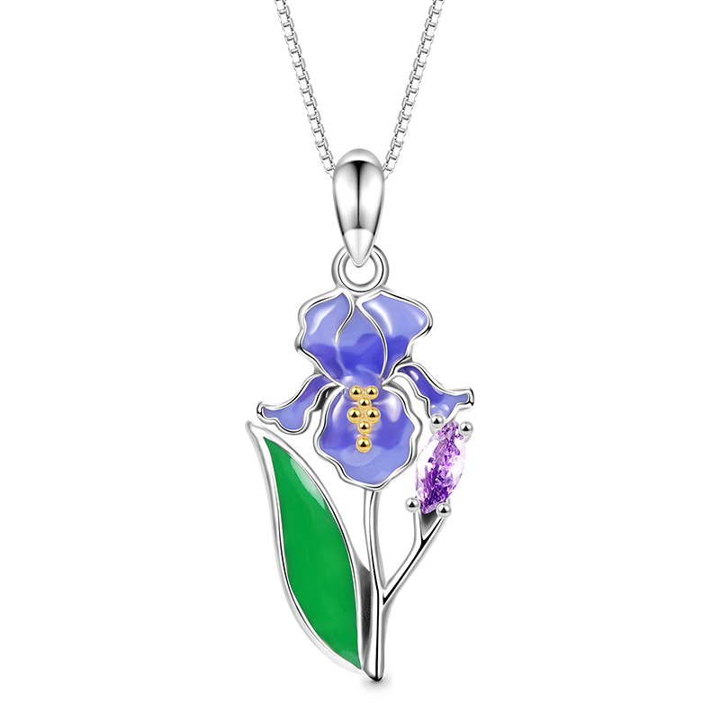 Gnoce Purple Iris Flower Necklace_1